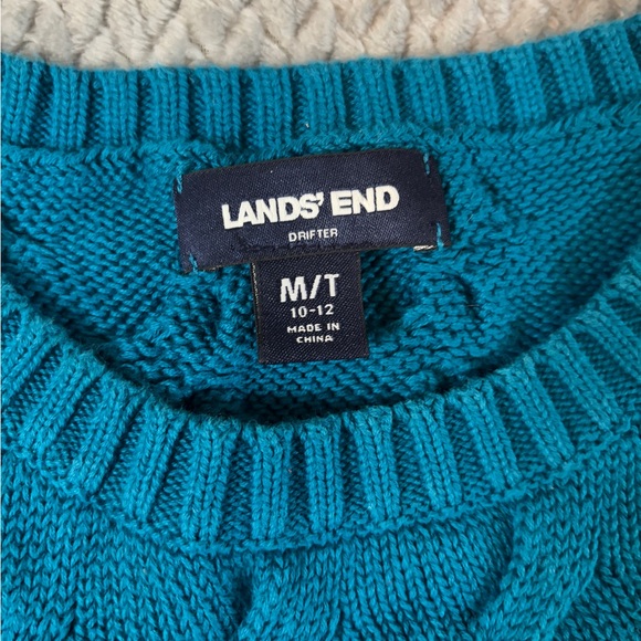 Men’s Lands’ End Heavy Fisherman Cable Knit Teal Sweater Size Medium Tall - Picture 2 of 4
